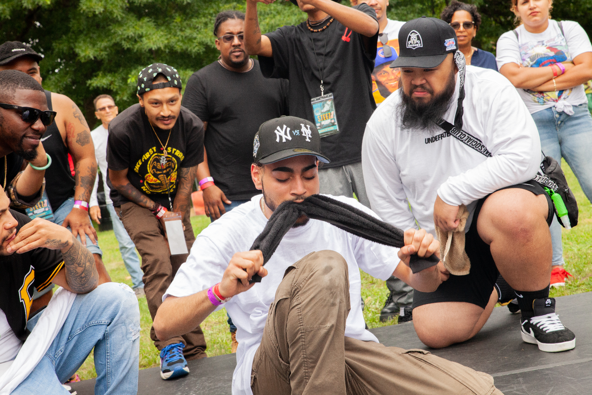 Crowd around a dancer in the Steez battle circle
